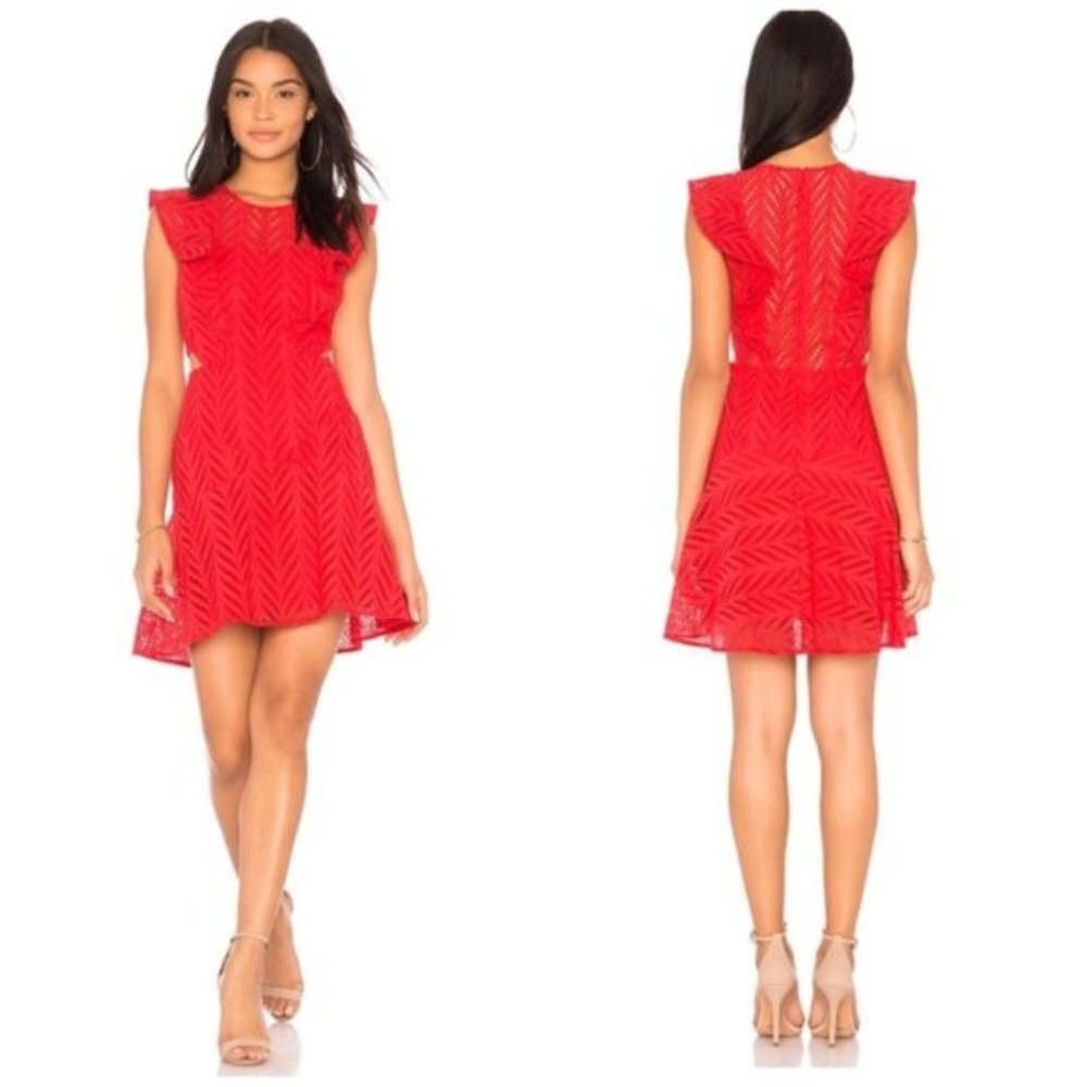 NWT Bardot Red Eyelet Lace Ruffle Dress